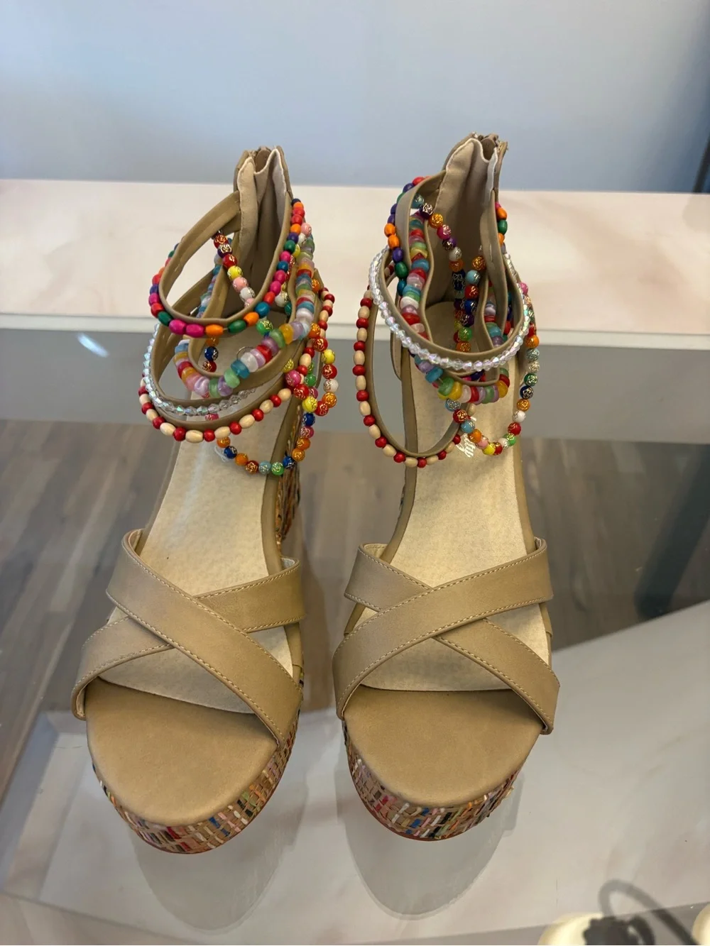 Hobo Platform Wedges Beaded Straps By GETMOREBEAUTY Size 38/7.5
